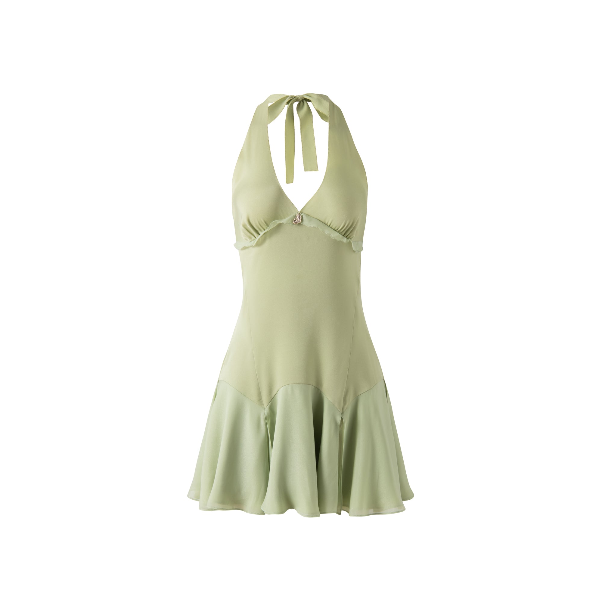 Acetate & Chiffon Spliced Halter Neck Dress